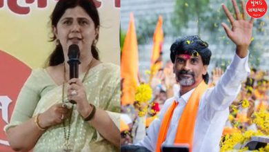 Maharashtra Minister Pankaja Munde speaking at an event in Parli, Beed, supporting Maratha quota activist Manoj Jarange.