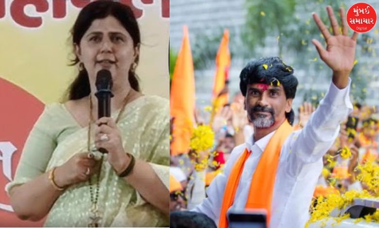 Maharashtra Minister Pankaja Munde speaking at an event in Parli, Beed, supporting Maratha quota activist Manoj Jarange.