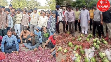 Farmers from 19 villages in Jamnagar protest by throwing onions, demand better prices