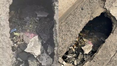 A 5-foot deep hole has formed on the approach to Bhatar Flyover Bridge in Surat.