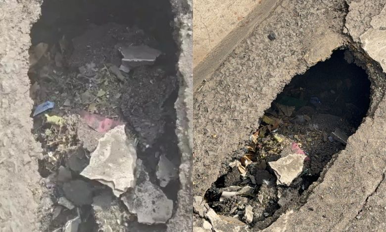 A 5-foot deep hole has formed on the approach to Bhatar Flyover Bridge in Surat.