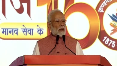 વડા પ્રધાન નરેન્દ્ર મોદી આંતરરાષ્ટ્રીય આર્ય મહાસંમેલન ૨૦૨૫ માં સંબોધન કરી રહ્યા છે.