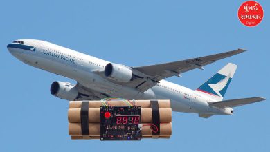 એર ઇન્ડિયાની ફ્લાઇટ બોમ્બની ધમકી પછી દિલ્હી એરપોર્ટ પર સુરક્ષિત ઉતરાણ કરતી હોય તેવું દ્રશ્ય