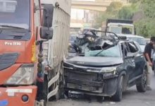 અમદાવાદના થલતેજ અડન્ડરપાસમાં ટ્રક પાછળ કાર ઘૂસી ગઈ, કાર ચાલકનું મોત