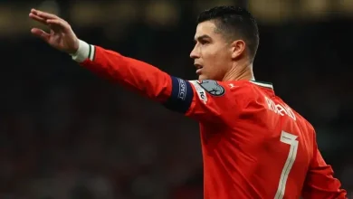 ક્રિસ્ટિયાનો રોનાલ્ડો પોર્ટુગલની જર્સીમાં ફૂટબોલ મેદાન પર ગોલનો ઉત્સવ મનાવી રહ્યો છે.