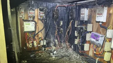 થાણેના સાવરકર નગરની સુદર્શન સોસાયટીમાં મીટર બોક્સમાં લાગેલી આગ અને ફાયરબ્રિગેડ દ્વારા આગ પર કાબૂ મેળવવાનો દ્રશ્ય.