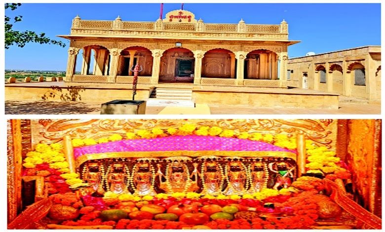 Across the picture: Gajrup Sagar Savangiya Mataji's artistic temple...