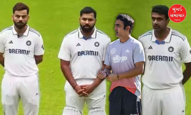 રોહિત શર્મા, વિરાટ કોહલી, રવિચન્દ્રન અશ્વિન અને ગૌતમ ગંભીરના વિવાદ પર સુનીલ ગાવસકરનું નિવેદન દર્શાવતો ફોટો.