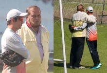 કોલકાતામાં ઈડન ગાર્ડન્સના પિચ ક્યૂરેટર સુજન મુખર્જીને ભારતના હેડ-કોચ ગૌતમ ગંભીર ભેટતા હોય તેવો ફોટો.