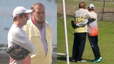 કોલકાતામાં ઈડન ગાર્ડન્સના પિચ ક્યૂરેટર સુજન મુખર્જીને ભારતના હેડ-કોચ ગૌતમ ગંભીર ભેટતા હોય તેવો ફોટો.