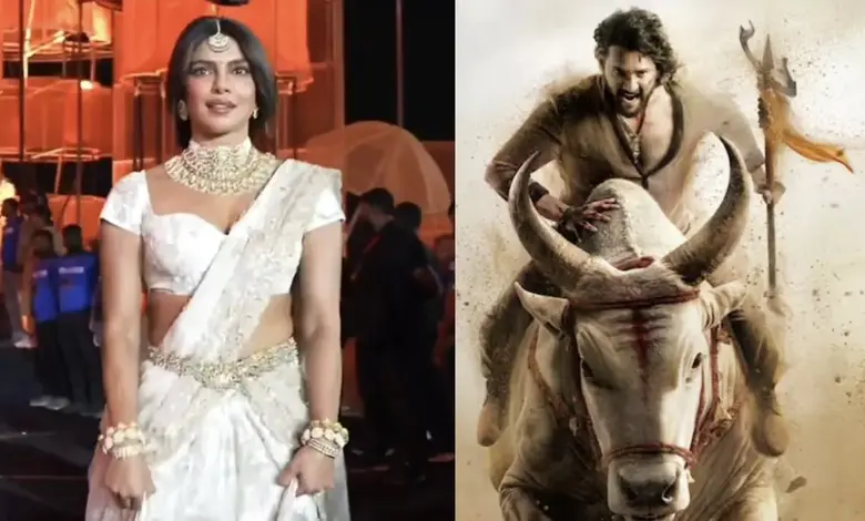 ફિલ્મ 'વારાણસી'ની ઇવેન્ટમાં સુંદર સફેદ ચણિયાચોળીમાં પ્રિયંકા ચોપરાનો દેસી લૂક, વાળમાં ચોટલો અને માથે બિંદી.