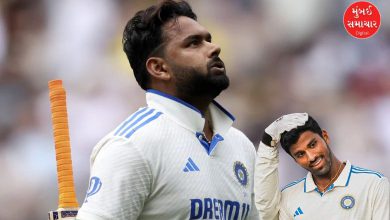 ગુવાહાટી ટેસ્ટમાં બેટિંગ કરતા ભારતીય કેપ્ટન ઋષભ પંતનો શોટ, જેની વોશિંગ્ટન સુંદરે પ્રતિક્રિયા આપી.