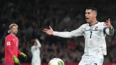 ક્રિસ્ટિયાનો રોનાલ્ડો મેદાનમાંથી બહાર નીકળતી વખતે પ્રેક્ષકો સામે કટાક્ષમાં તાળીઓ પાડીને અને થમ્બ્સ-અપ કરીને જઈ રહ્યો છે.