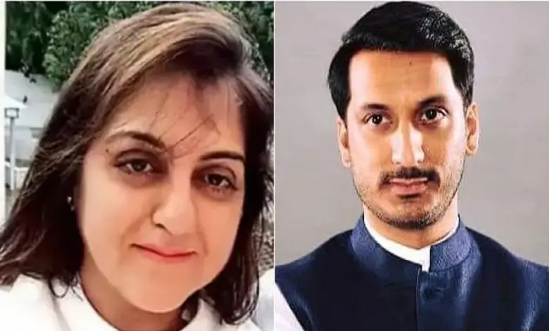 Sheetal Tejwani, an accused in the illegal sale of government land to Partha Pawar's company in Mundhwa, Pune, being questioned by the police.