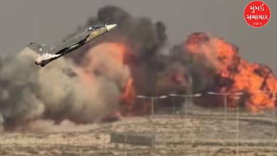 દુબઈ એરશો દરમિયાન જમીન પર ક્રેશ થયેલા ભારતીય ફાઈટર પ્લેન HAL તેજસનો વીડિયો અથવા ફોટો. ક્રેશ બાદ ધુમાડાના ગોટેગોટા દેખાઈ રહ્યા છે.