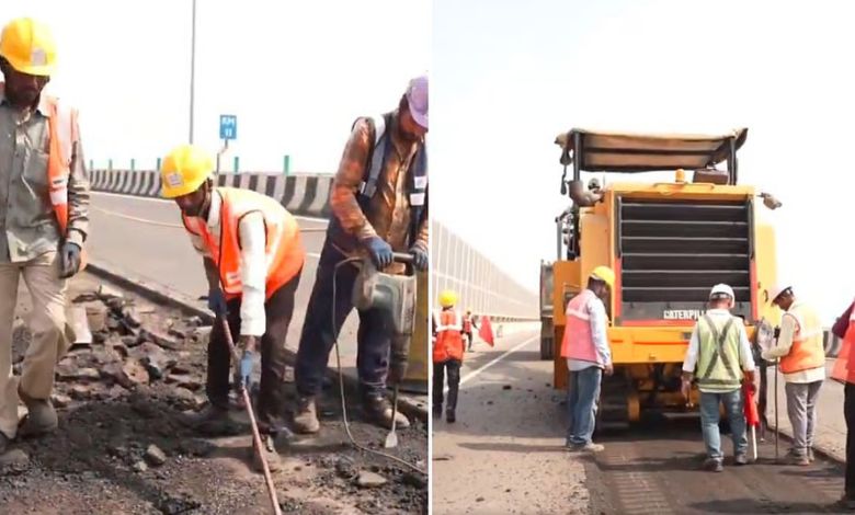 mmrda starts resurfacing work on atal setu bridge mumbai