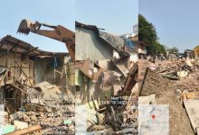 Demolition drive by Mumbai N ward near Jhunjhunwala College in Ghatkopar West