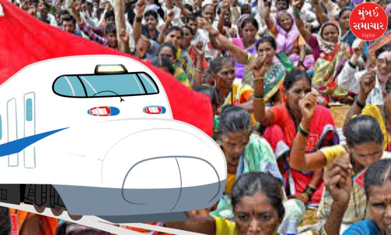 Farmers protesting against the bullet train project in Thane district,