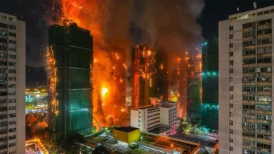 હોંગકોંગના તાઈ પો માં વાંગ ફૂક કોર્ટની ૭ રહેણાંક ઇમારતોમાં લાગેલી ભીષણ આગ