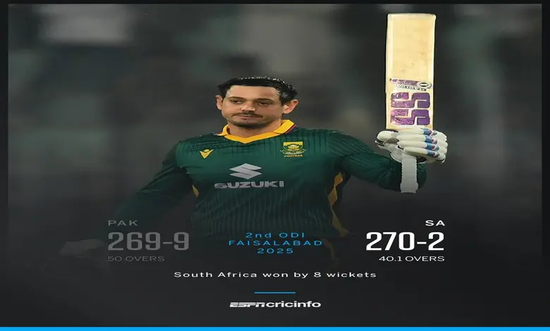 પાકિસ્તાન સામેની વન-ડે મેચમાં સાઉથ આફ્રિકાના બેટ્સમેન ક્વિન્ટન ડિકૉક સેન્ચુરી ફટકારતા