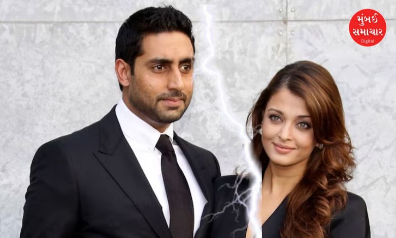 અભિષેક બચ્ચન અને ઐશ્વર્યા રાય-બચ્ચનની ડિવોર્સની અફવાઓ અંગે અભિષેક બચ્ચનનું નિવેદન આપતાંનો ફોટો.