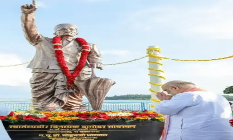 આંદામાનમાં વીર સાવરકરની પ્રતિમાનું અનાવરણ કરતા અમિત શાહ અને મોહન ભાગવત
