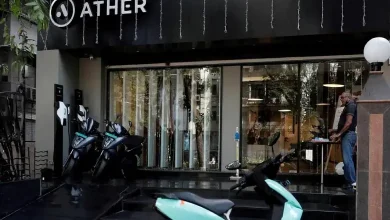 Ather Energy electric scooters on display