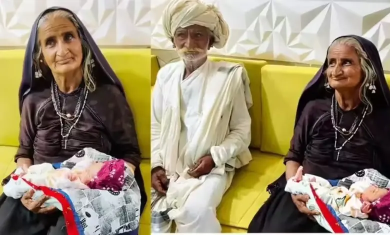 કચ્છના માલધારી જીવુબેન રબારીનું ચિત્ર, જેઓ 70 વર્ષની ઉંમરે માતા બન્યા.