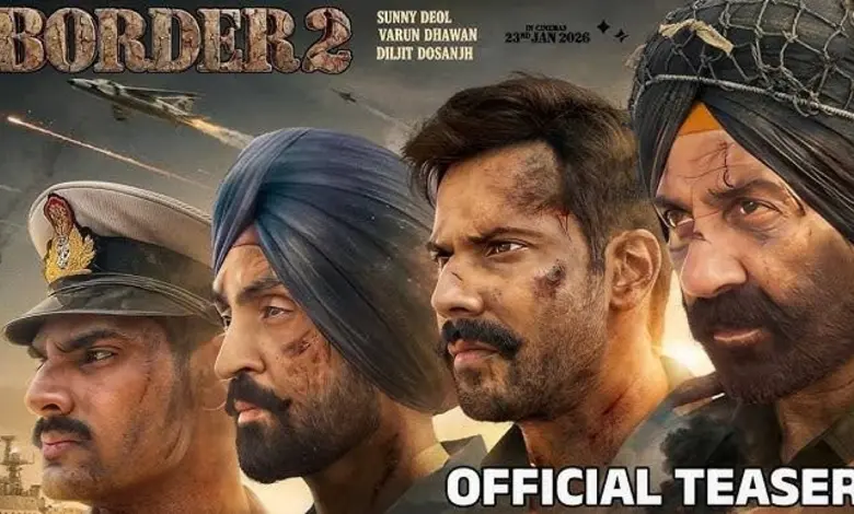'બોર્ડર 2' ફિલ્મના ટીઝરનો સ્ક્રીનશોટ જેમાં સની દેઓલ ભારતીય સેનાના યુનિફોર્મમાં શક્તિશાળી ડાયલોગ બોલતા જોવા મળે છે.