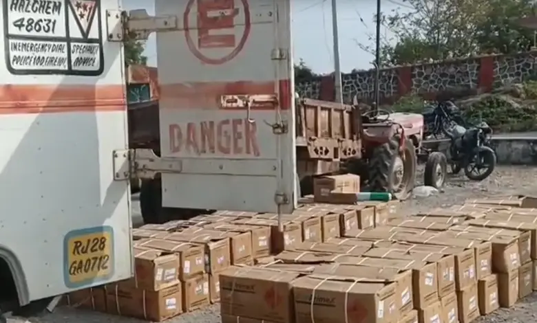 રાજસ્થાન પોલીસ દ્વારા જપ્ત કરાયેલ વિસ્ફોટક સામગ્રીનો જથ્થો, શ્રીનાથજી મંદિર નજીક સુરક્ષા એલર્ટ.