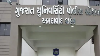 ગુજરાત પોલીસની પ્રતીકાત્મક તસવીર અને પોલીસ કાર્યવાહીની ઝલક.