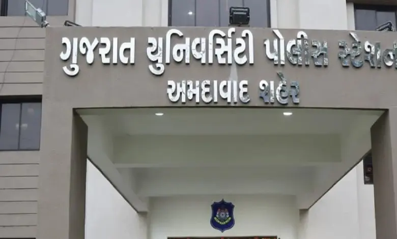 ગુજરાત પોલીસની પ્રતીકાત્મક તસવીર અને પોલીસ કાર્યવાહીની ઝલક.