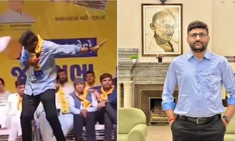 ગોપાલ ઇટાલિયા જામનગરની સભામાં જૂતું ફેંકાયા પછી, સાથે અરવિંદ કેજરીવાલ, છત્રપાલસિંહ જાડેજા અને જીગ્નેશ મેવાણીના નિવેદનો.