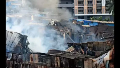 ગોરેગામ પૂર્વમાં ગણેશ નગર નજીક ખુલ્લા મેદાનમાં લાગેલી આગ અને આગ ઓલવતા ફાયર એન્જિન.