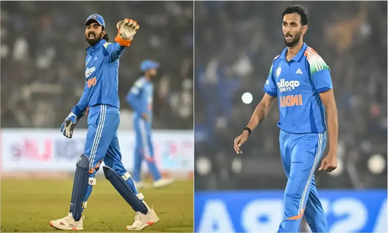 કે એલ રાહુલ પ્રસિદ્ધ કૃષ્ણાને બોલિંગ એરિયા અંગે ચેતવણી આપતા, રાયપુર ODIમાં પ્રસિદ્ધ કૃષ્ણાની મોંઘી બોલિંગ