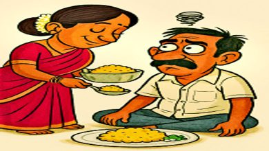 લગ્ન માટે ઉતાવળો કુંવારો છોકરો અને લગ્ન જીવનની વાસ્તવિકતા સમજાવતા મિત્રોનું વ્યંગાત્મક ચિત્ર.