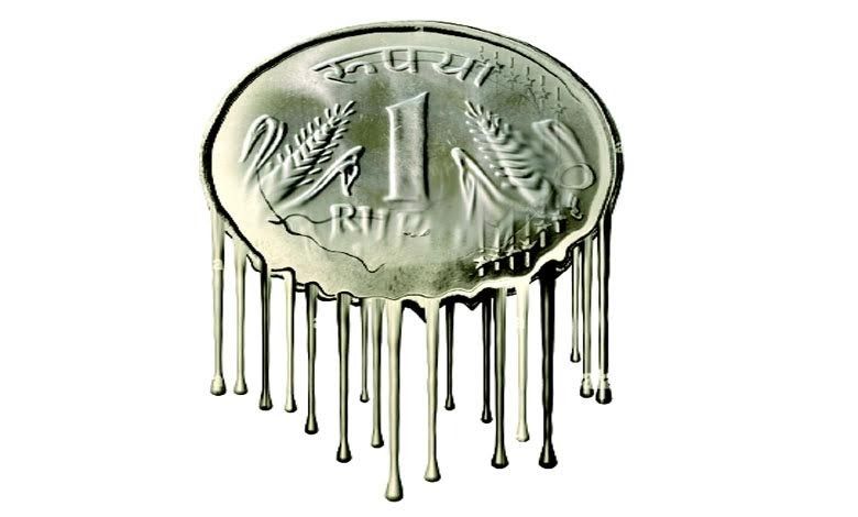 Indian rupee hitting a record low against the US dollar in the forex market