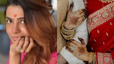 અભિનેત્રી સામંથા રૂથ પ્રભુ અને રાજ નિદિમોરુની વેડિંગ રિંગની ઝલક, જે ફેબ્રુઆરી 2025માં થયેલી સગાઈનો સંકેત આપે છે.