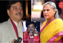 શત્રુઘ્ન સિન્હા અને પત્ની પૂનમ સિન્હા પેપ્ઝ સાથે વાત કરી રહ્યા છે અને શત્રુઘ્ન સિન્હા જયા બચ્ચન દ્વારા કરાયેલા અપમાનનો જવાબ આપીને પેપ્ઝનો ઉત્સાહ વધારી રહ્યા છે