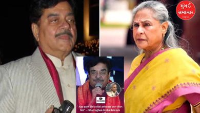 શત્રુઘ્ન સિન્હા અને પત્ની પૂનમ સિન્હા પેપ્ઝ સાથે વાત કરી રહ્યા છે અને શત્રુઘ્ન સિન્હા જયા બચ્ચન દ્વારા કરાયેલા અપમાનનો જવાબ આપીને પેપ્ઝનો ઉત્સાહ વધારી રહ્યા છે