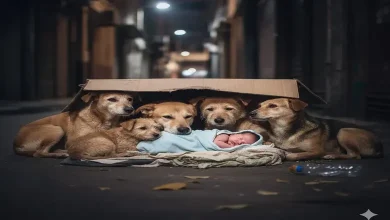 Stray dogs protect newborn baby