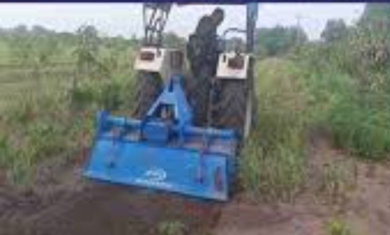 Rotavator turns over after farmer struggles in Amreli district