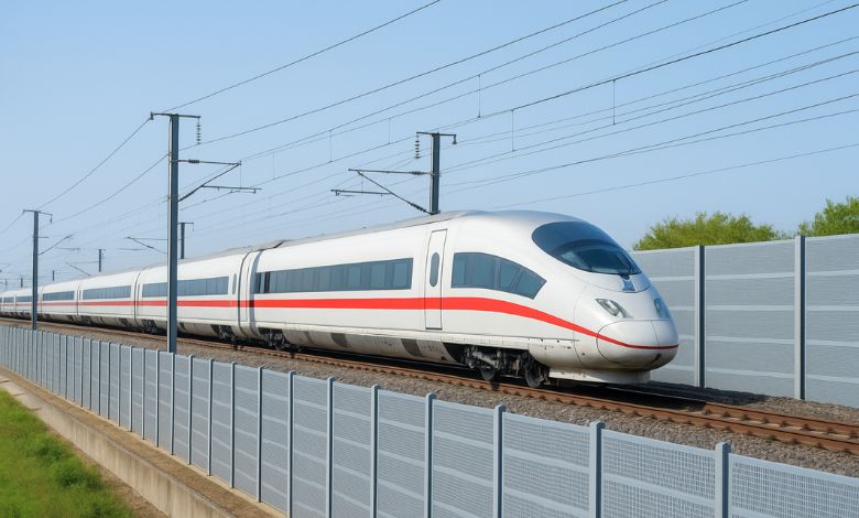 Ahmedabad Mumbai bullet train corridor with noise barriers