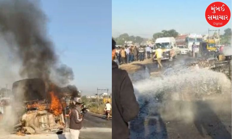 Fire breaks out after bike-rickshaw collision near Ankleshwar: Woman burnt, 4 injured