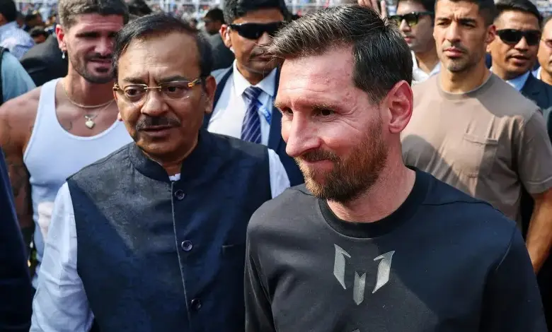 Lionel Messi leaving GOAT India Tour event in Kolkata Minister Arup Biswas