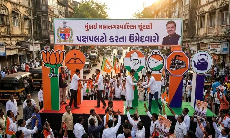 મુંબઈ મહાનગરપાલિકા ચૂંટણી દરમિયાન પક્ષપલટો કરતા ઉમેદવારો અને રાજકીય પક્ષોના પ્રતીકો.