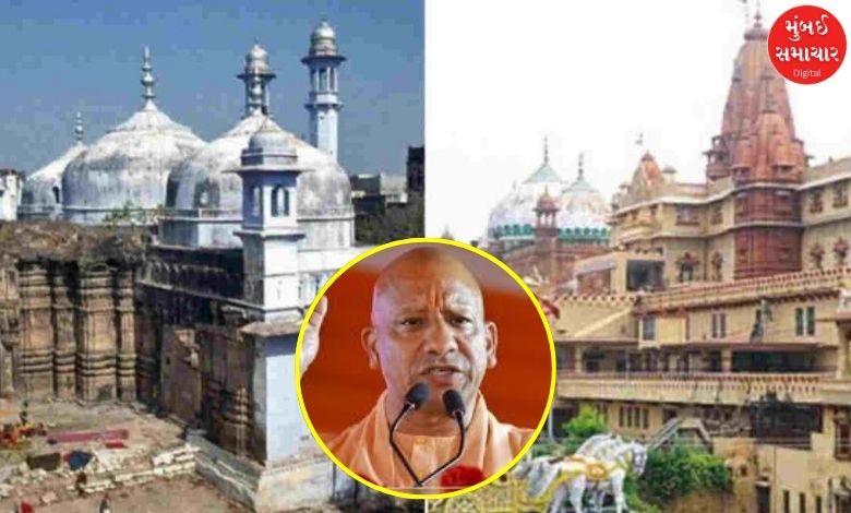 Uttar Pradesh Chief Minister Yogi Adityanath speaking at an event where he commented on the Kashi-Mathura issues.