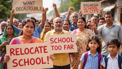 Protest against English medium school location in Mangrol