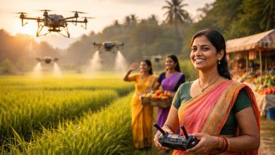 Rural women operating drones in Gujarat fields