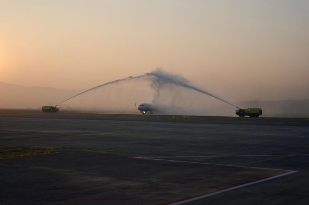 First flight at Navi Mumbai airport receives grand welcome with 'water cannon', see pictures